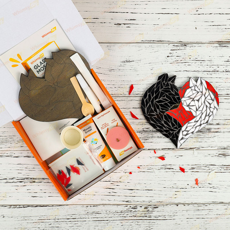 Whimsy DIY Black White Cat Heart Glass Mosaic Kit Puzzles