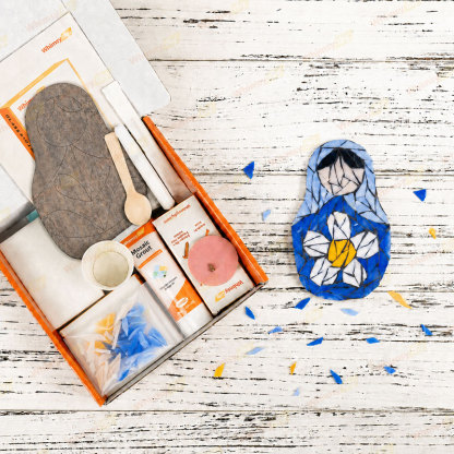 Whimsy DIY Stacking Dolls-Blue Glass Mosaic Kit Puzzles