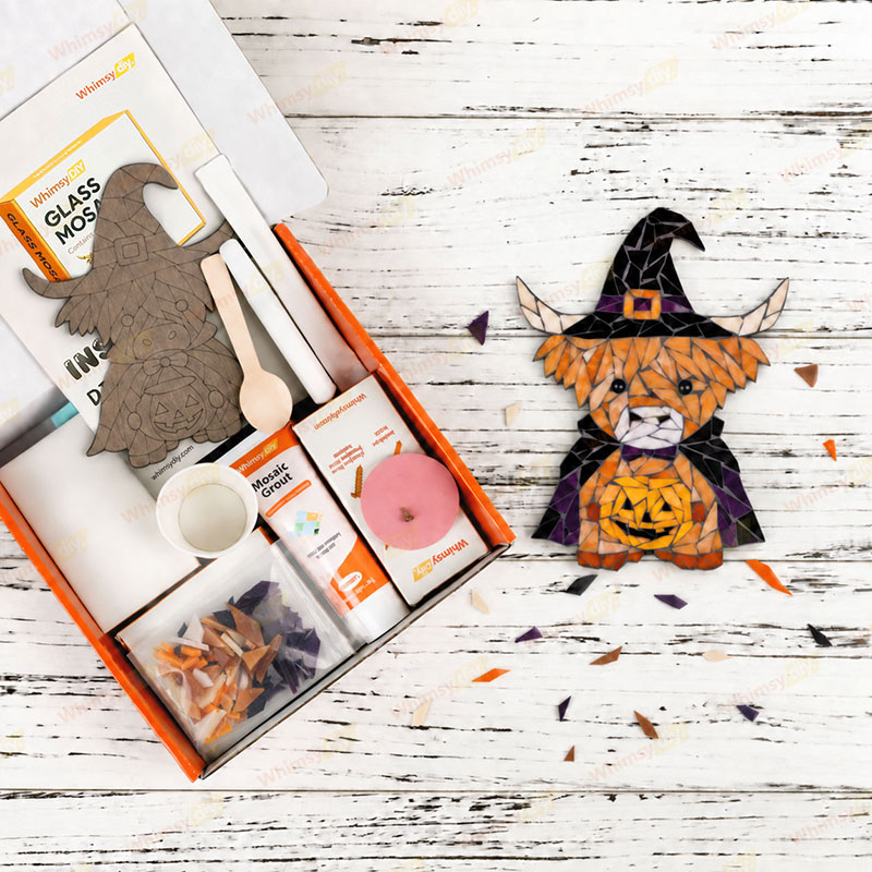 Whimsy DIY Halloween Highland Cow Glass Mosaic Kit Puzzles