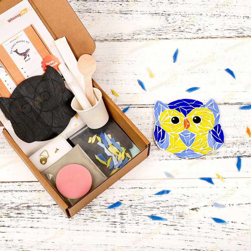 Owl Glass Mosaic Kit | DIY Arts & Crafts Kit for Adults | Blue