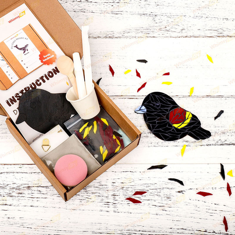 Red-winged Blackbird Glass Mosaic Kit | DIY Arts & Crafts Kit for Adults