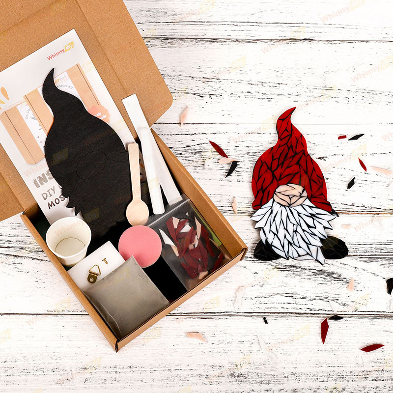 Gnome Glass Mosaic Kit | DIY Arts & Crafts Kit for Adults | Red