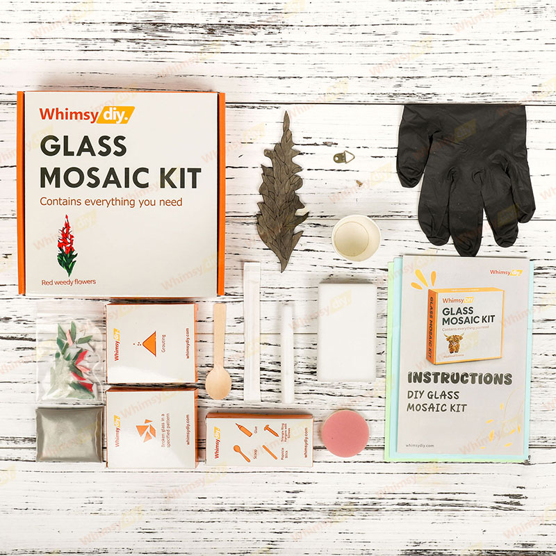 Whimsy DIY Red Weedy Flower Glass Mosaic Kit Puzzles