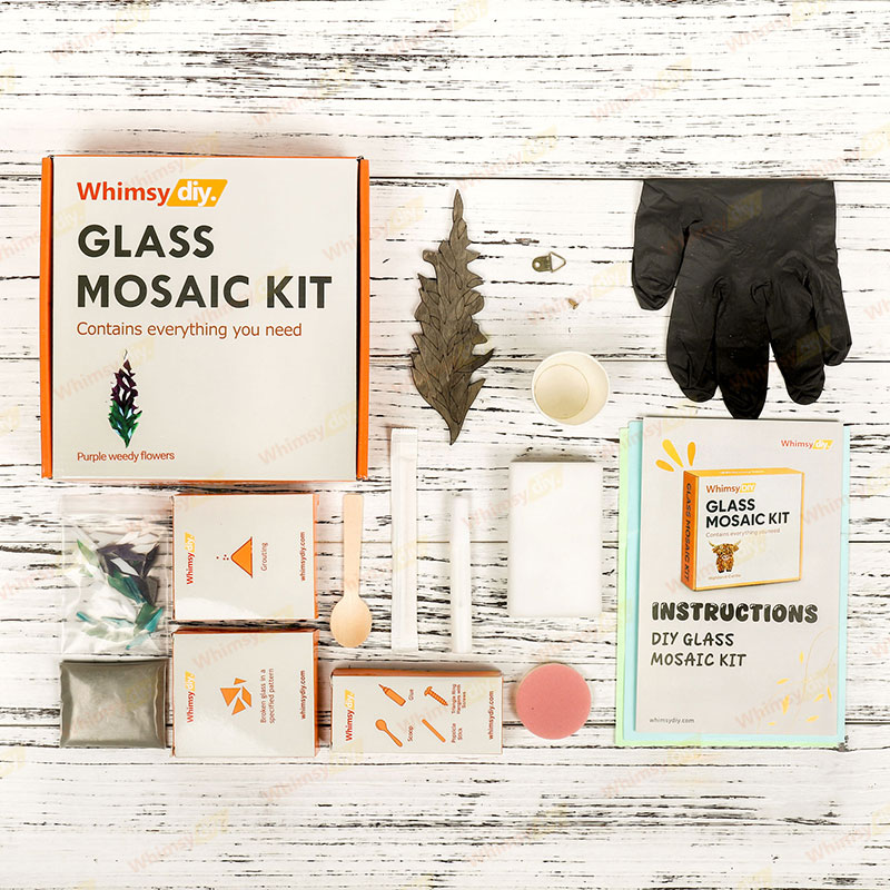 Whimsy DIY Purple Weedy Flower Glass Mosaic Kit Puzzles