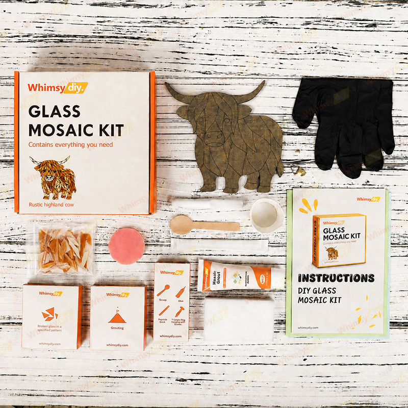 Whimsy DIY Rustic Highland Cow Glass Mosaic Kit Puzzles