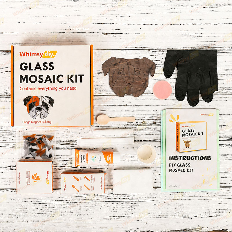 Whimsy DIY Fridge Magnet- Bulldog Glass Mosaic Kit Puzzles