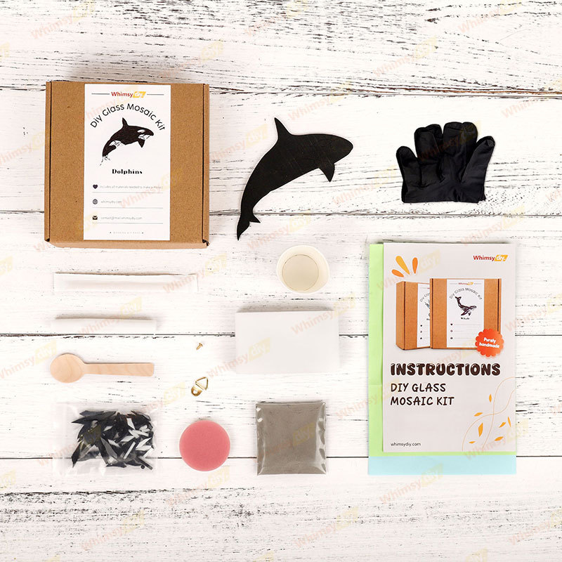 Black Dolphin Glass Mosaic Kit | DIY Arts & Crafts Kit for Adults