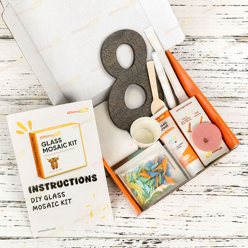 Whimsy DIY Blue Floral Patterned numbers-8 Glass Mosaic Kit Puzzles