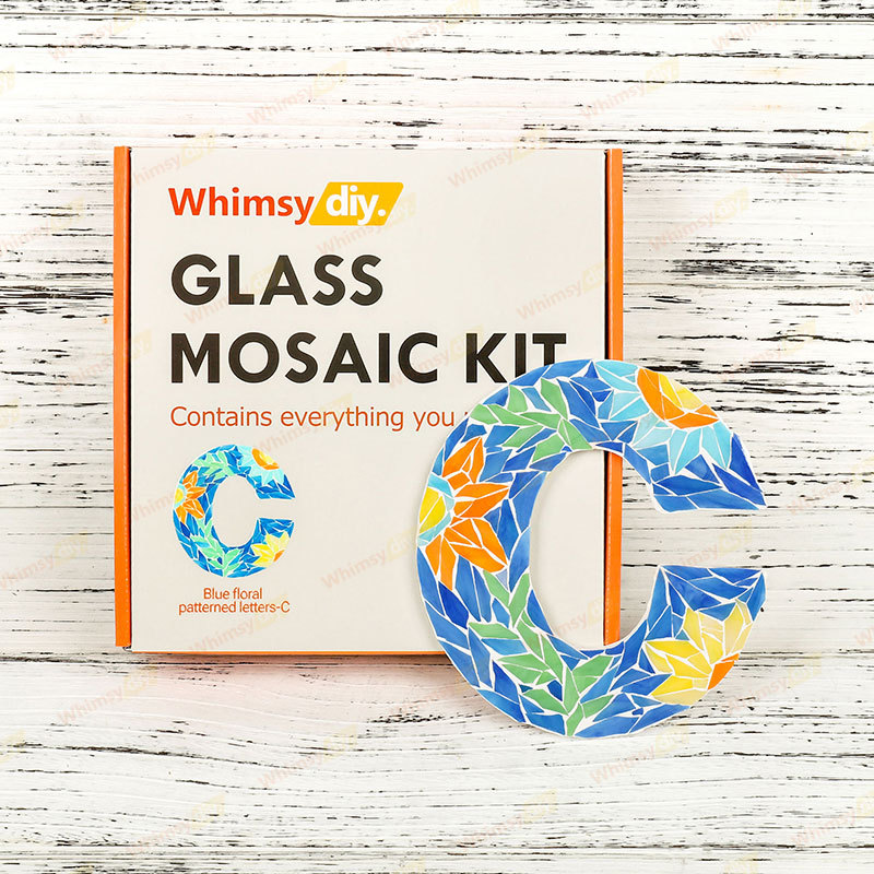 Whimsy DIY Blue Floral Patterned Letters-C Glass Mosaic Kit Puzzles