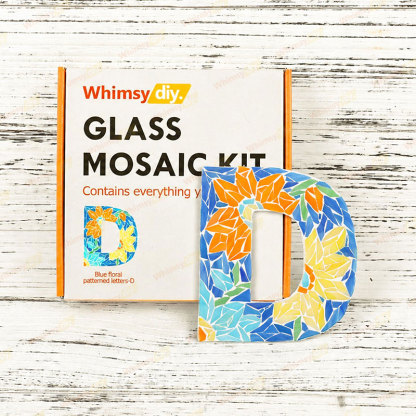 Whimsy DIY Blue Floral Patterned Letters-D Glass Mosaic Kit Puzzles