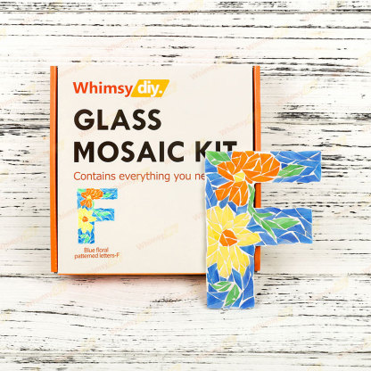 Whimsy DIY Blue Floral Patterned Letters-F Glass Mosaic Kit Puzzles
