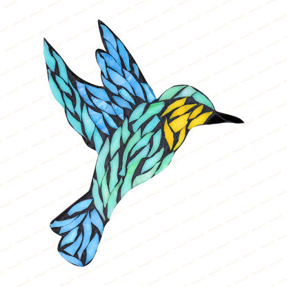 A beautiful hummingbird created from a glass mosaic kit