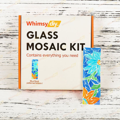 Whimsy DIY Blue Floral Patterned Letters-I Glass Mosaic Kit Puzzles