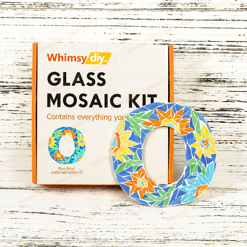 Whimsy DIY Blue Floral Patterned Letters-O Glass Mosaic Kit Puzzles