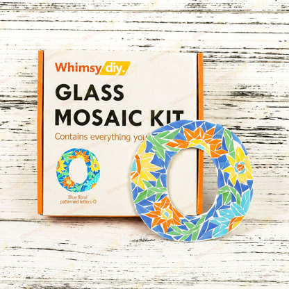 Whimsy DIY Blue Floral Patterned Letters-O Glass Mosaic Kit Puzzles