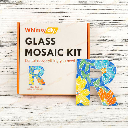 Whimsy DIY Blue Floral Patterned Letters-R Glass Mosaic Kit Puzzles