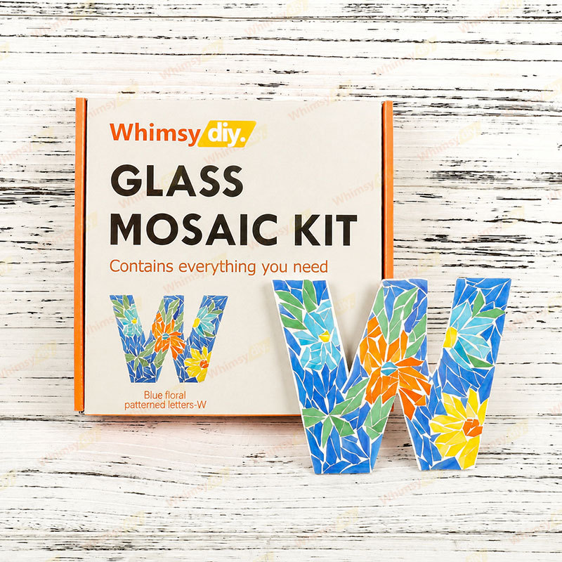 Whimsy DIY Blue Floral Patterned Letters-W Glass Mosaic Kit Puzzles