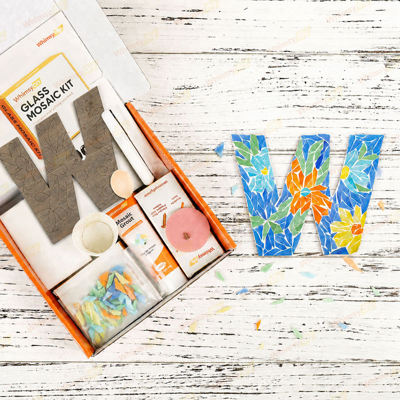 Whimsy DIY Blue Floral Patterned Letters-W Glass Mosaic Kit Puzzles