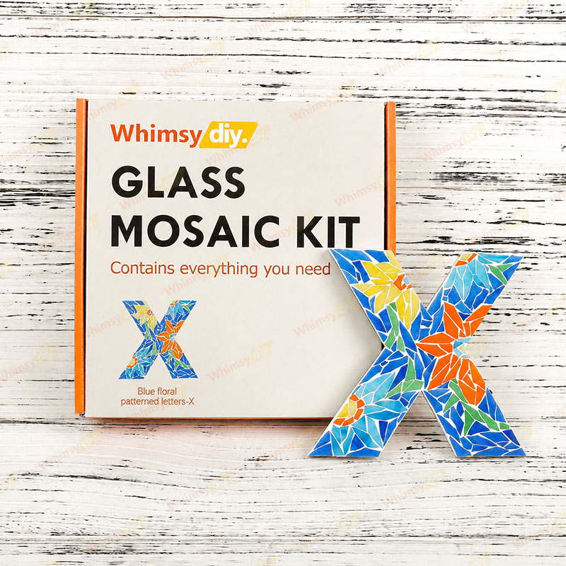 Whimsy DIY Blue Floral Patterned Letters-X Glass Mosaic Kit Puzzles