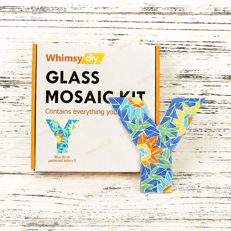 Whimsy DIY Blue Floral Patterned Letters-Y Glass Mosaic Kit Puzzles