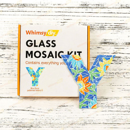 Whimsy DIY Blue Floral Patterned Letters-Y Glass Mosaic Kit Puzzles