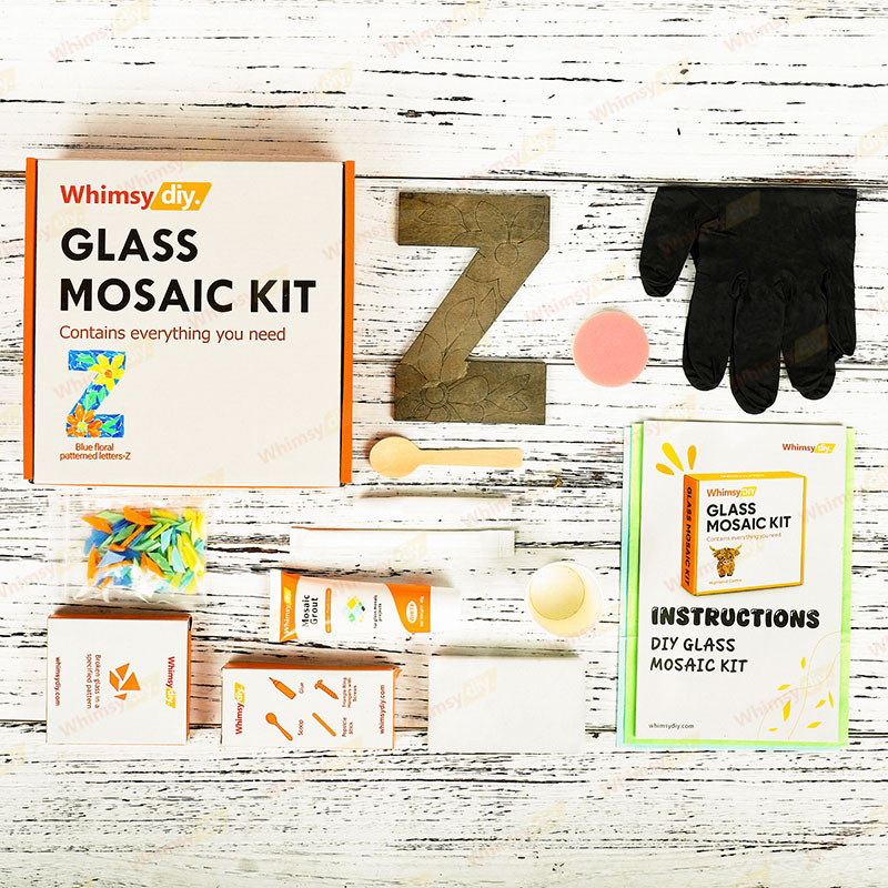 Whimsy DIY Blue Floral Patterned Letters-Z Glass Mosaic Kit Puzzles