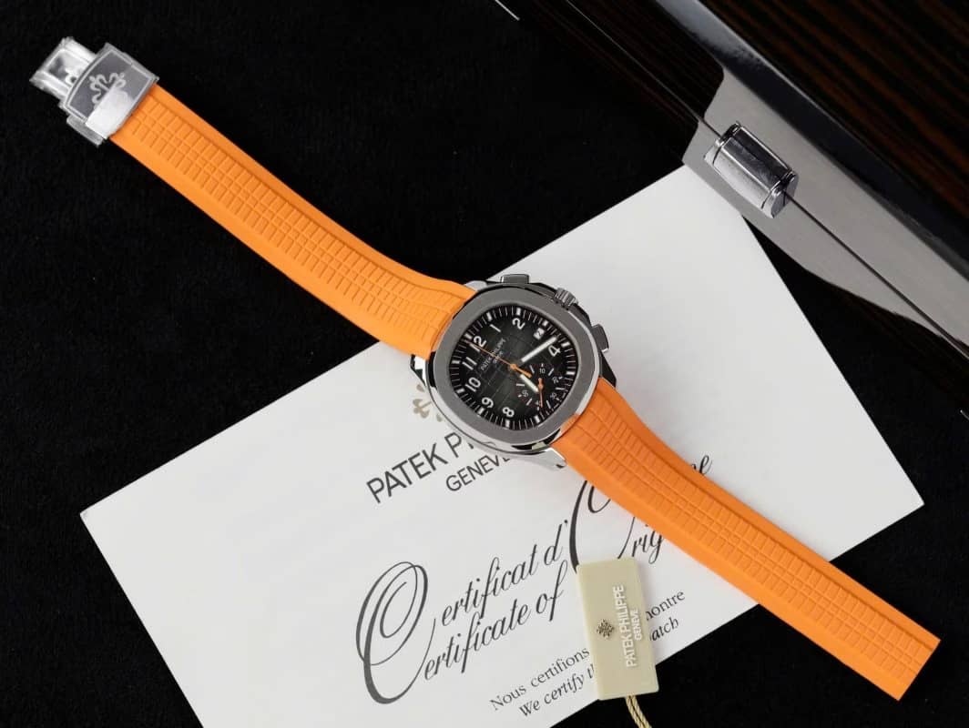 Patek Philippe Aquanaut Chronograph 5968A-001 Black Dial Orange Rubber Strap Replica 42.2mm