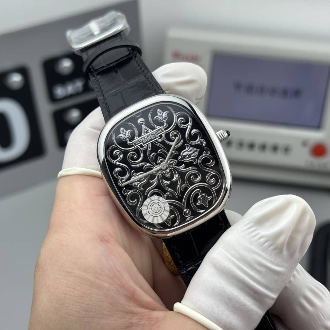 Patek Philippe Golden Ellipse 5738/51G-001 Engraved Dial Leather Strap Best Replica OMF 34.5mm x 39.5mm