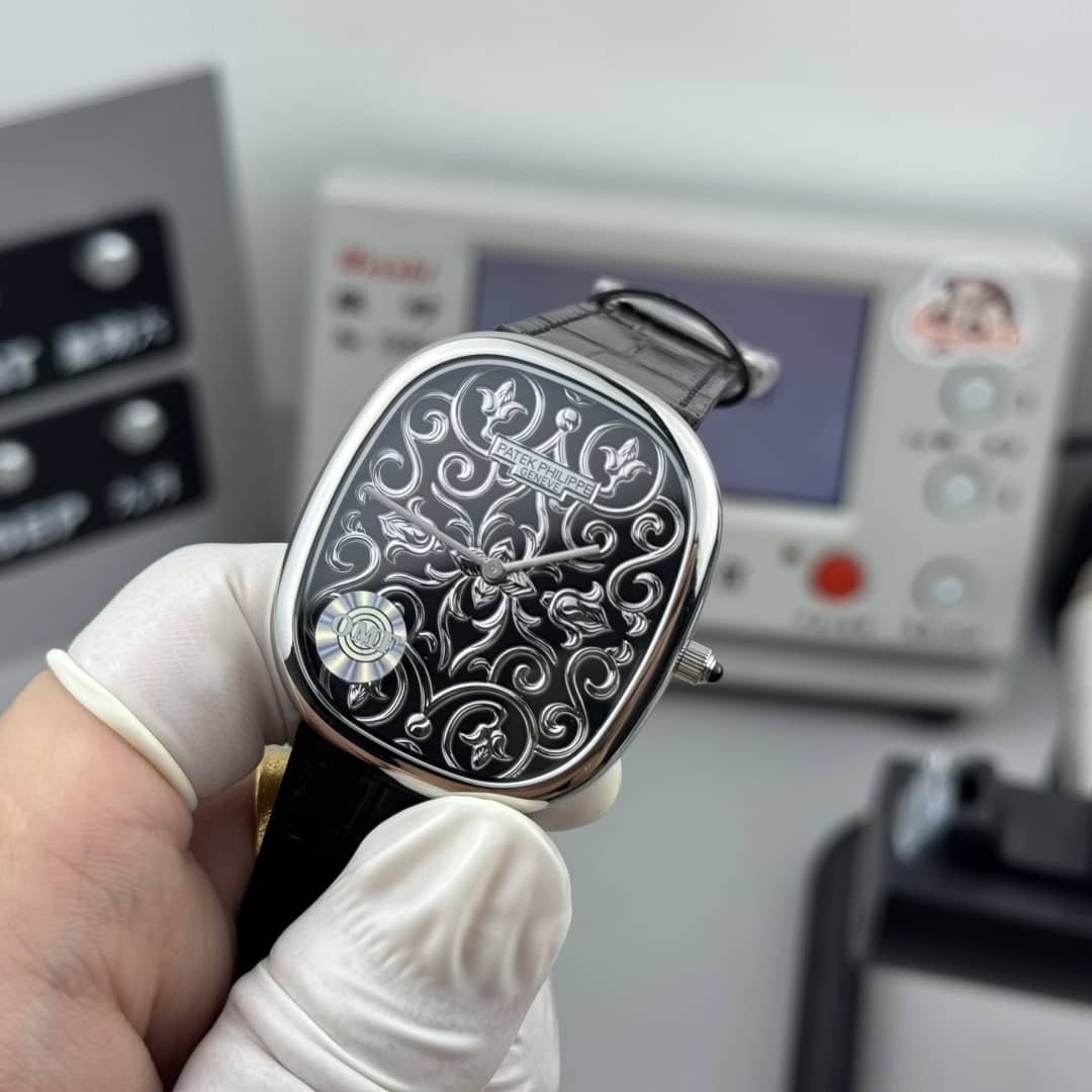 Patek Philippe Golden Ellipse 5738/51G-001 Engraved Dial Leather Strap Best Replica OMF 34.5mm x 39.5mm