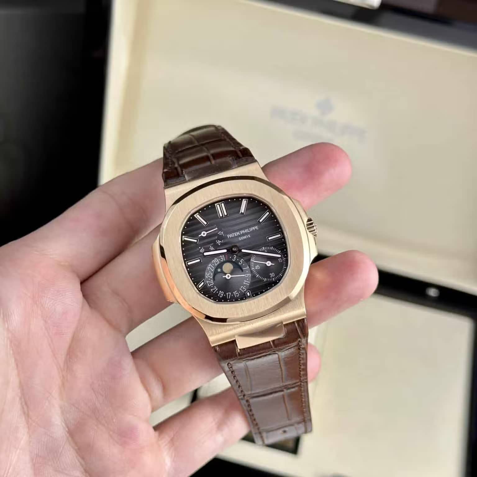 Patek Philippe Nautilus 5712R Rose Gold Grey Dial Leather Best Replica PPF V2 40mm