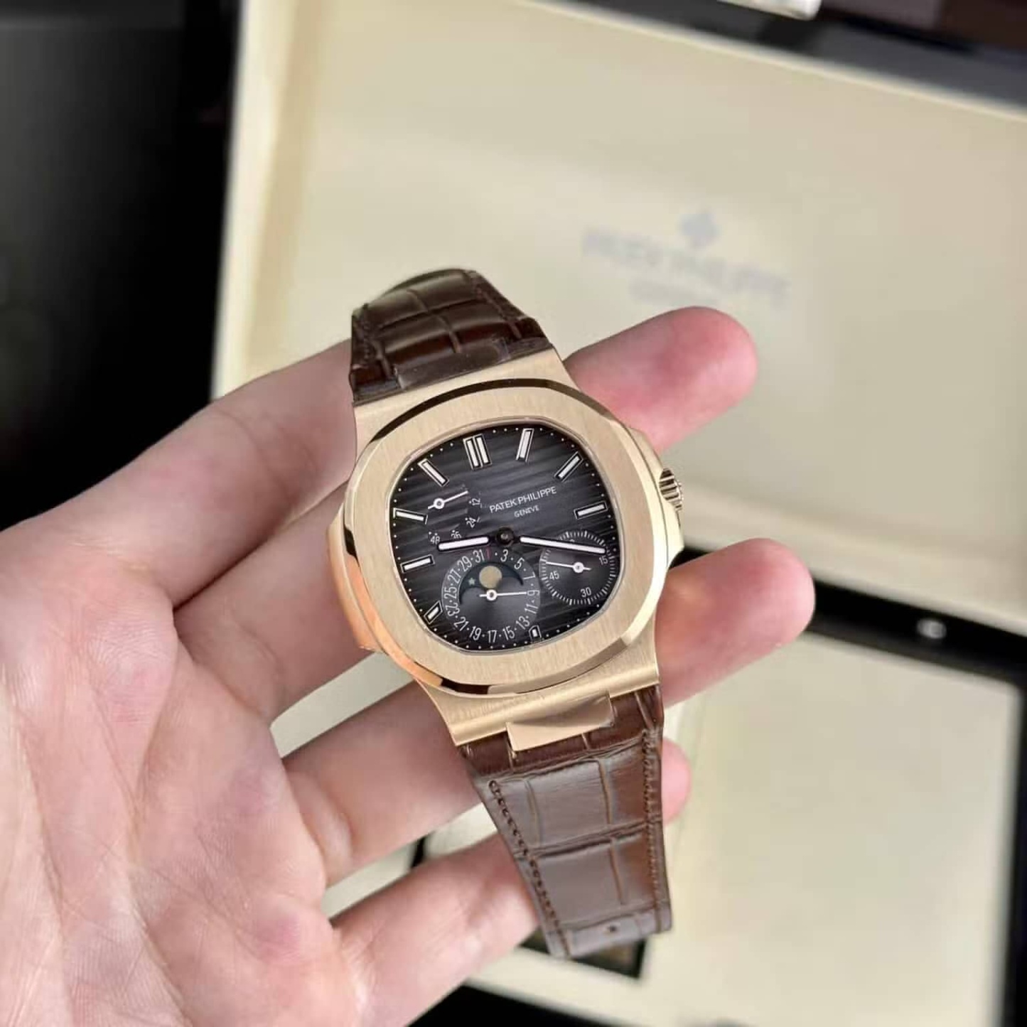 Patek Philippe Nautilus 5712R Rose Gold Grey Dial Leather Best Replica PPF V2 40mm