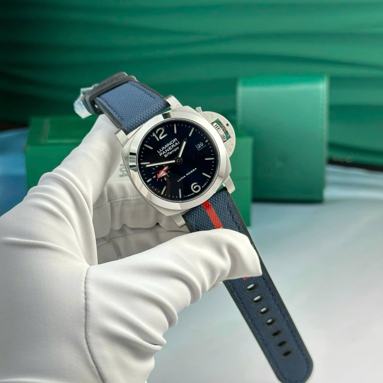 Panerai Luminor Quaranta BiTempo Luna Rossa PAM01404 Blue Dial Rubber Strap Best Replica VSF 40mm