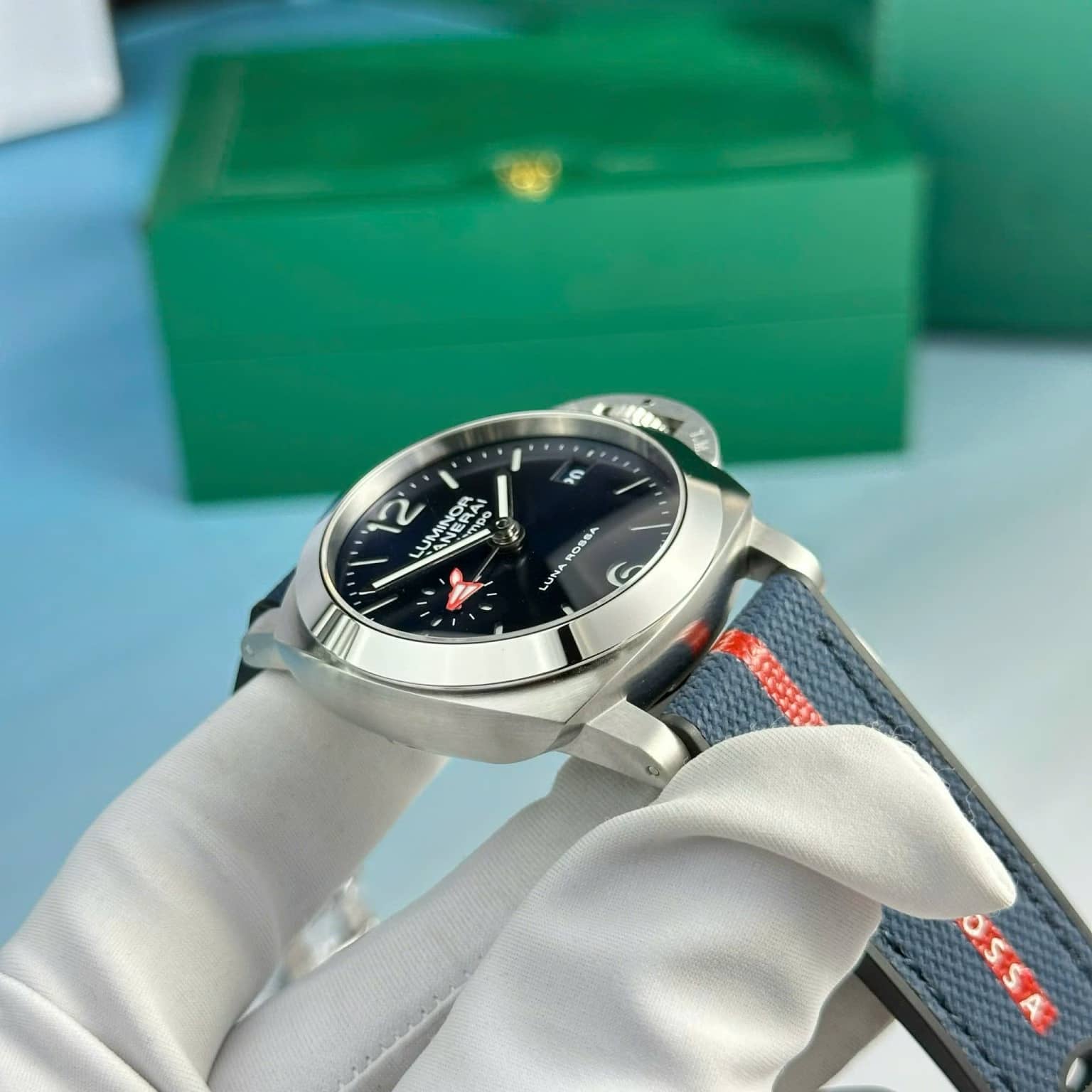 Panerai Luminor Quaranta BiTempo Luna Rossa PAM01404 Blue Dial Rubber Strap Best Replica VSF 40mm