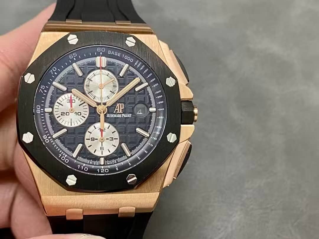 Audemars Piguet Royal Oak Offshore Chronograph 26400RO Rose Gold Ceramic Bezel Black Dial Best Replica APF 44mm