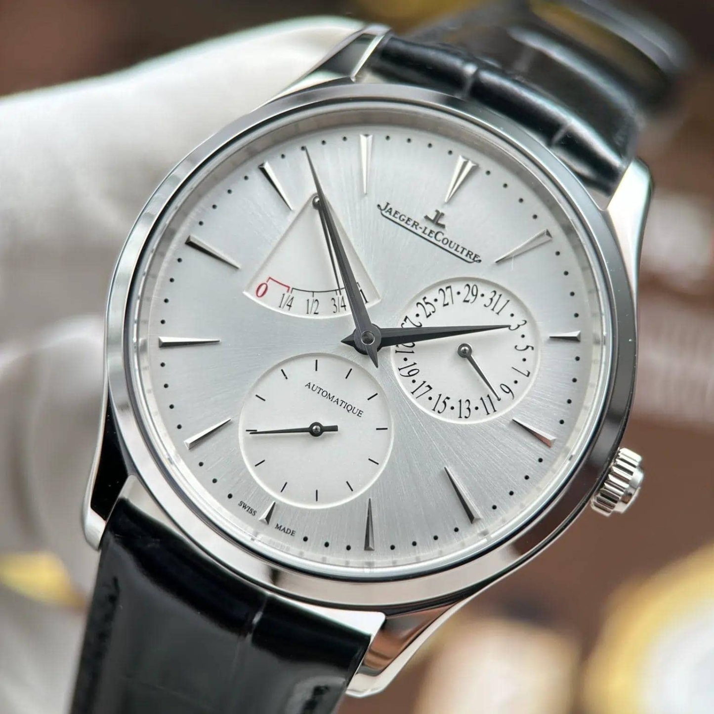 Jaeger Lecoultre Master Ultra Thin Power Reserve Q1378421 Silver Dial Leather Strap Best Replica APSF 39mm