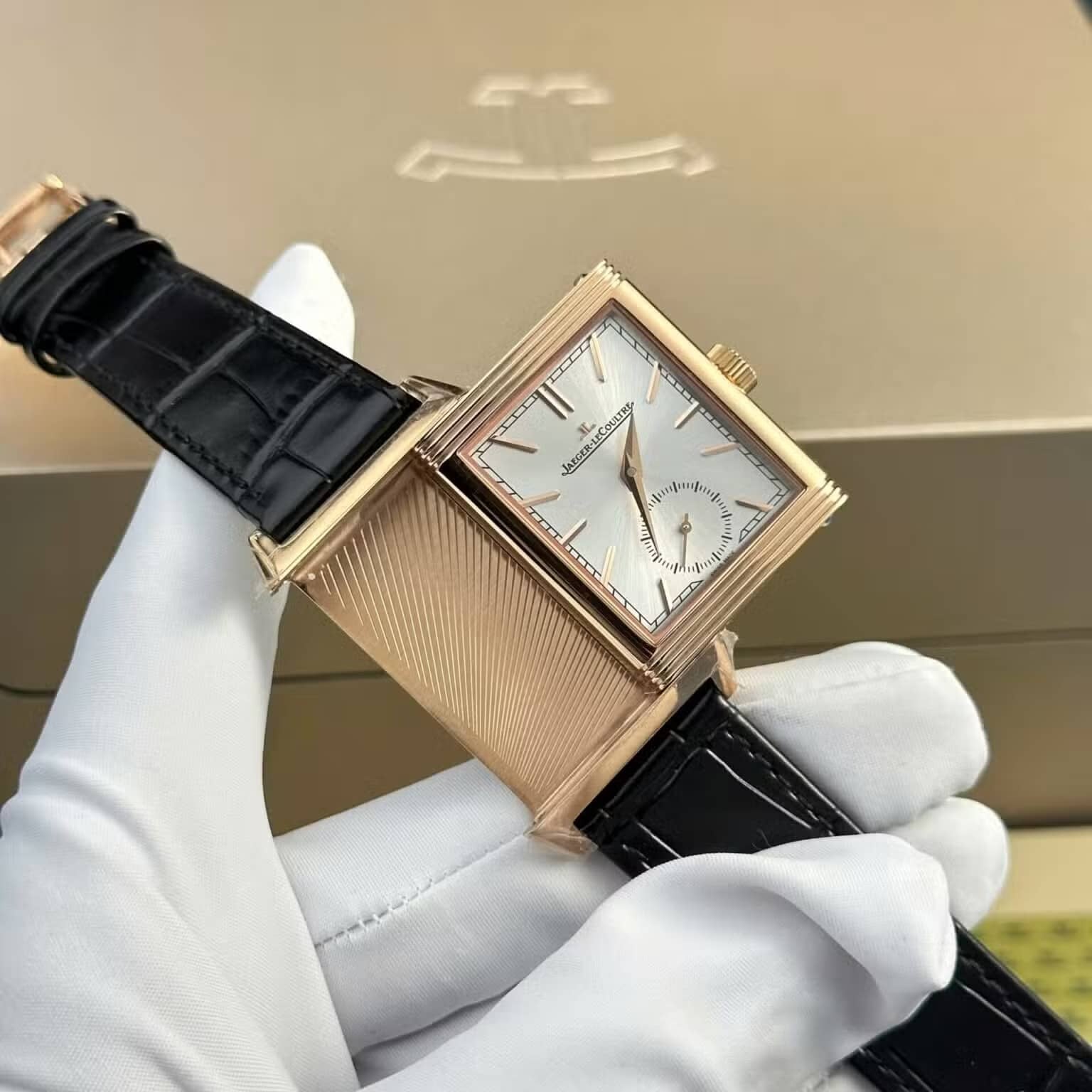 Jaeger LeCoultre Reverso Tribute Monoface Small Seconds Q7132521 Rose Gold Silver Dial Best Replica MGF 45.6×27.4mm