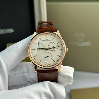 Jaeger LeCoultre Master Ultra Thin Reserve De Marche Rose Gold Champagne Dial Leather Strap Best Replica ZF 39mm
