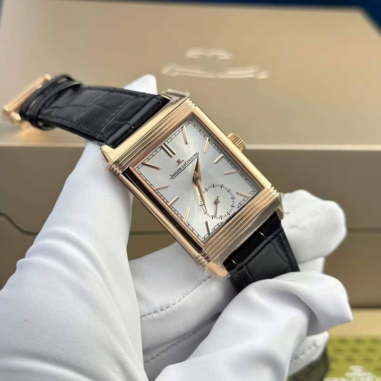 Jaeger LeCoultre Reverso Tribute Monoface Small Seconds Q7132521 Rose Gold Silver Dial Best Replica MGF 45.6×27.4mm
