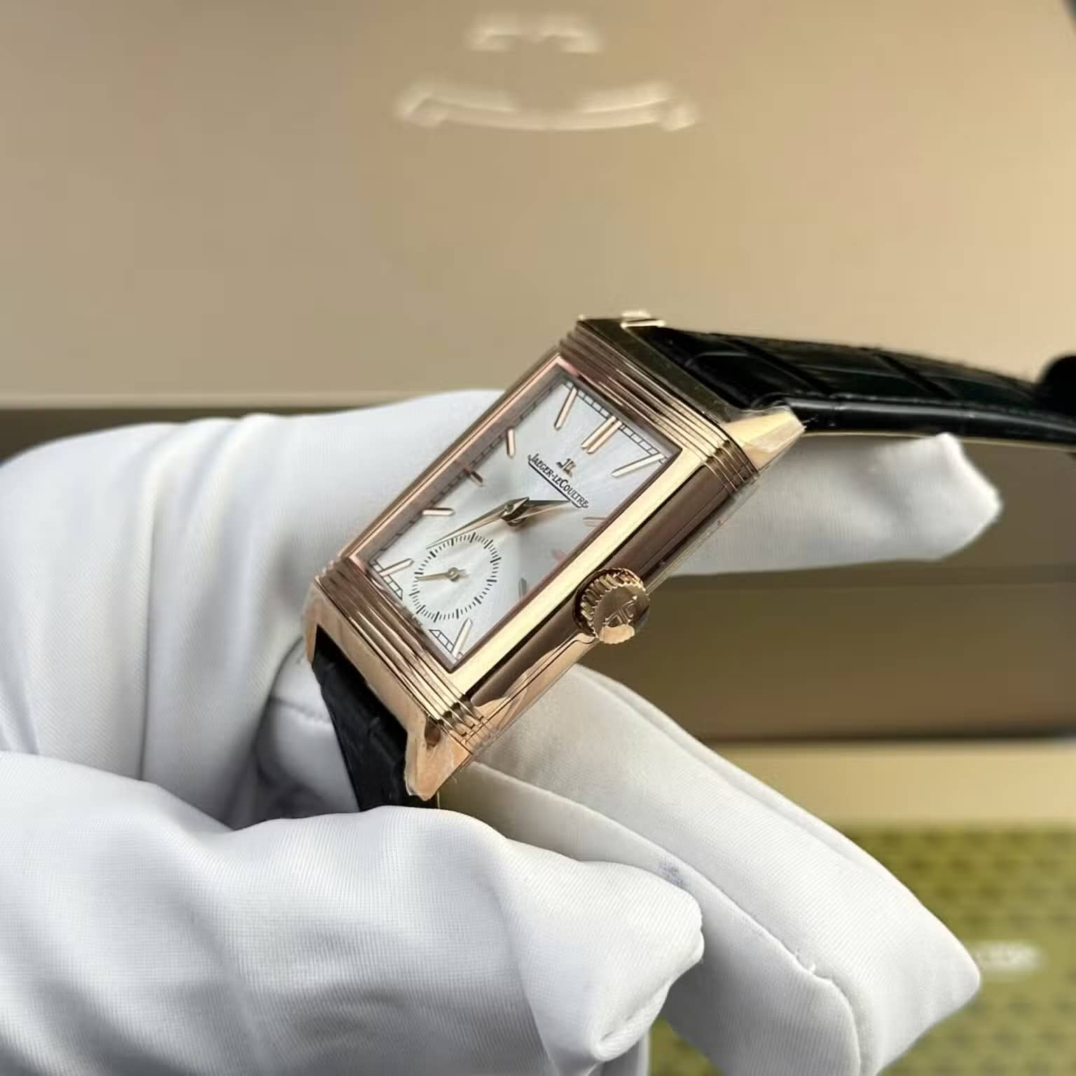 Jaeger LeCoultre Reverso Tribute Monoface Small Seconds Q7132521 Rose Gold Silver Dial Best Replica MGF 45.6×27.4mm