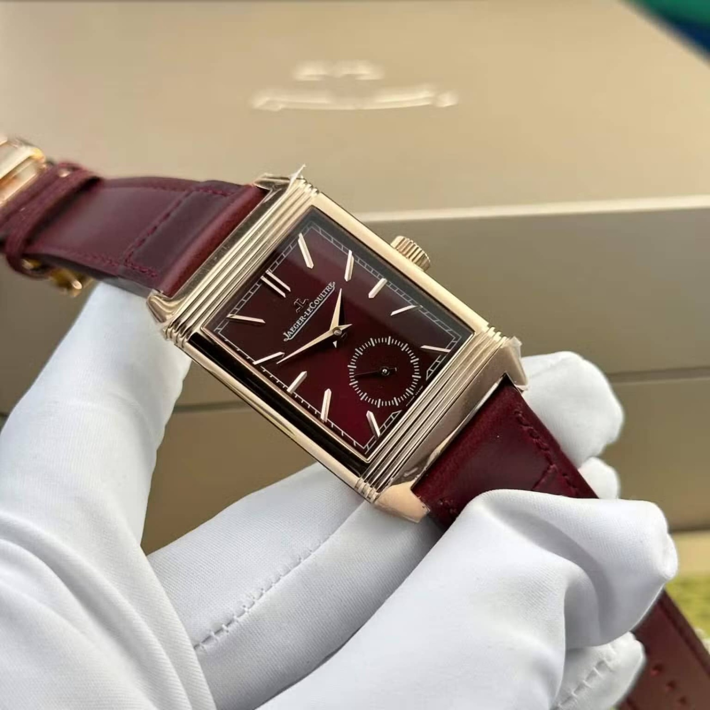 Jaeger LeCoultre Reverso Tribute Monoface Small Seconds Q713256J Rose Gold Wine-red Dial Best Replica MGF 45.6×27.4mm
