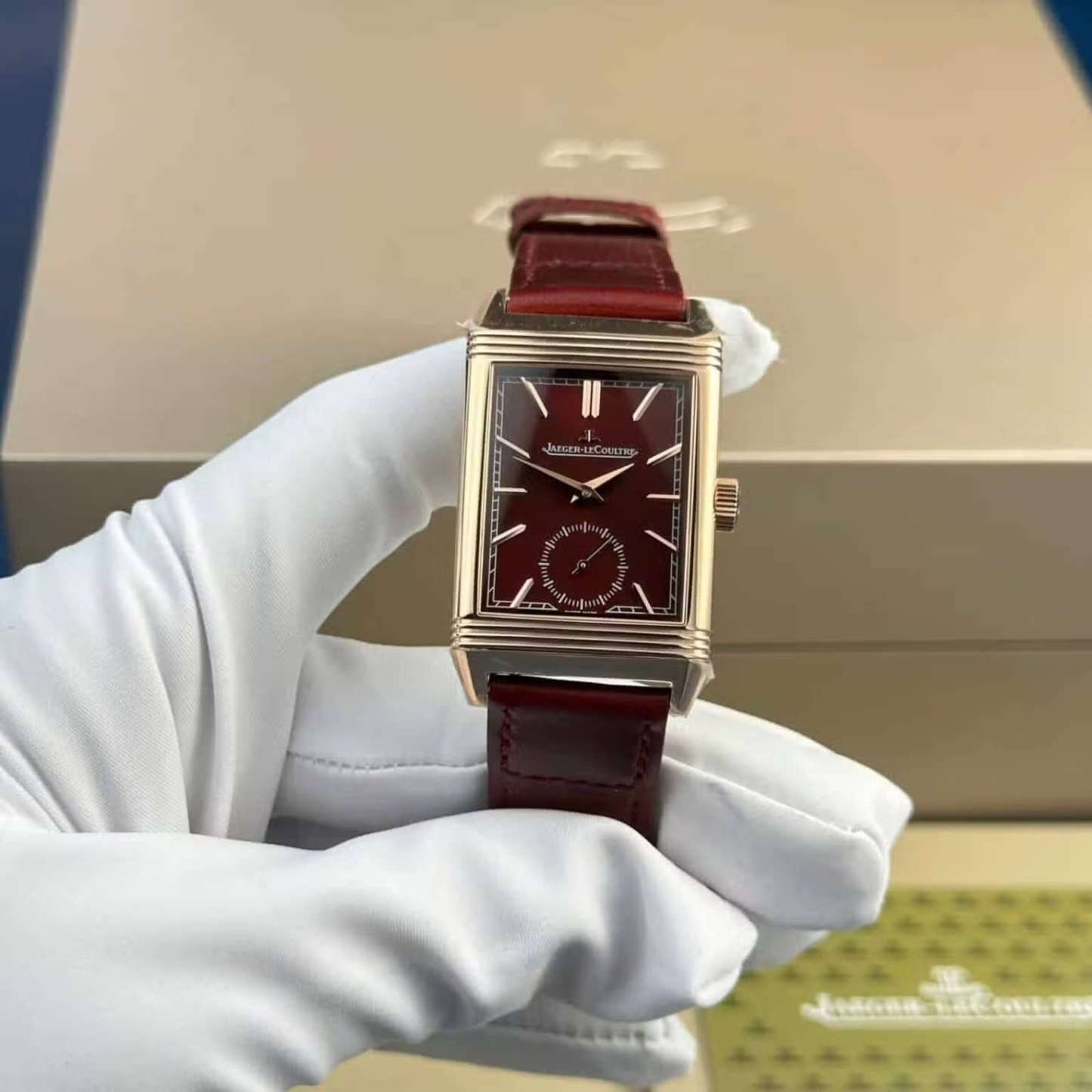 Jaeger LeCoultre Reverso Tribute Monoface Small Seconds Q713256J Rose Gold Wine-red Dial Best Replica MGF 45.6×27.4mm
