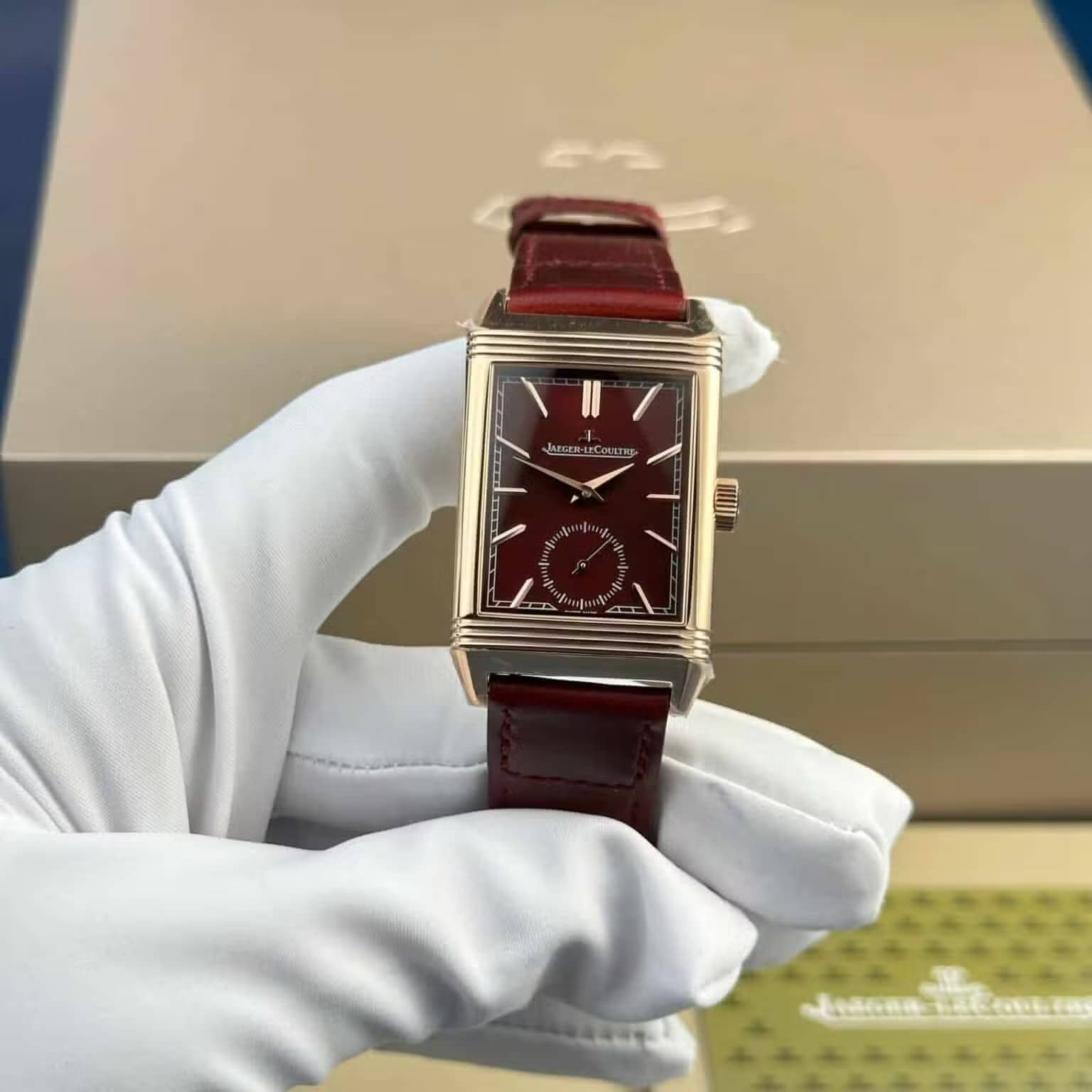 Jaeger LeCoultre Reverso Tribute Monoface Small Seconds Q713256J Rose Gold Wine-red Dial Best Replica MGF 45.6×27.4mm