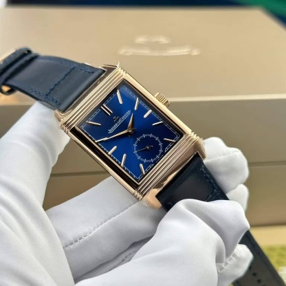 Jaeger LeCoultre Reverso Tribute Monoface Small Seconds Rose Gold Blue Dial Best Replica MGF 45.6×27.4mm