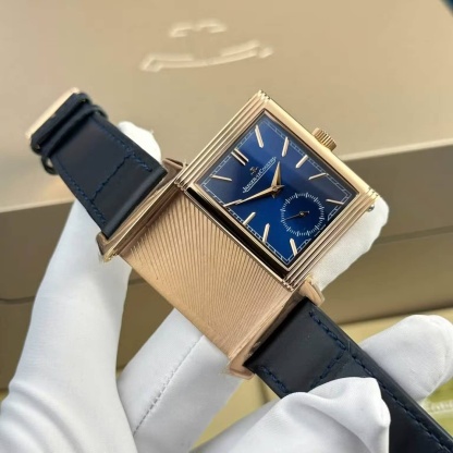 Jaeger LeCoultre Reverso Tribute Monoface Small Seconds Rose Gold Blue Dial Best Replica MGF 45.6×27.4mm