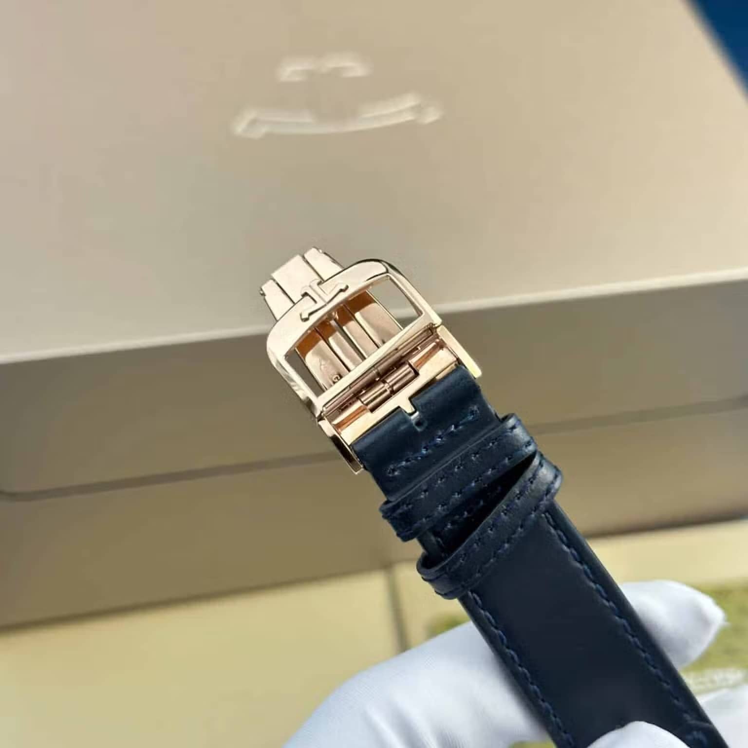 Jaeger LeCoultre Reverso Tribute Monoface Small Seconds Rose Gold Blue Dial Best Replica MGF 45.6×27.4mm