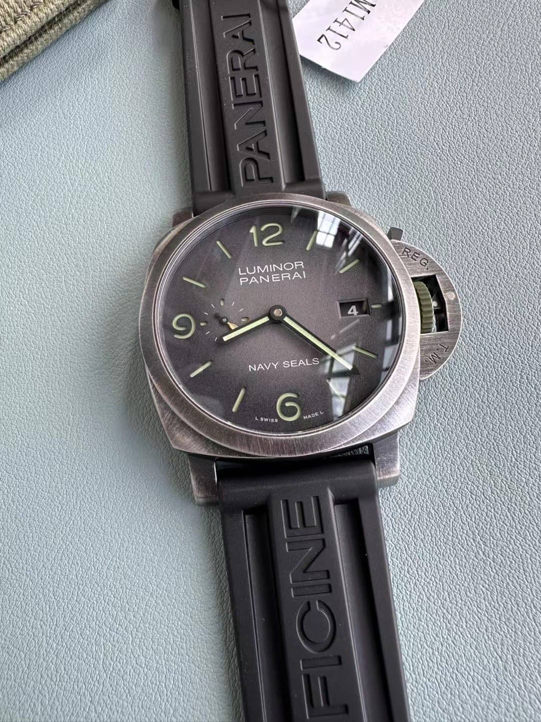 Panerai Luminor Marina Navy Seals PAM01412 Grey Dial Rubber Strap Best Replica VSF 44mm