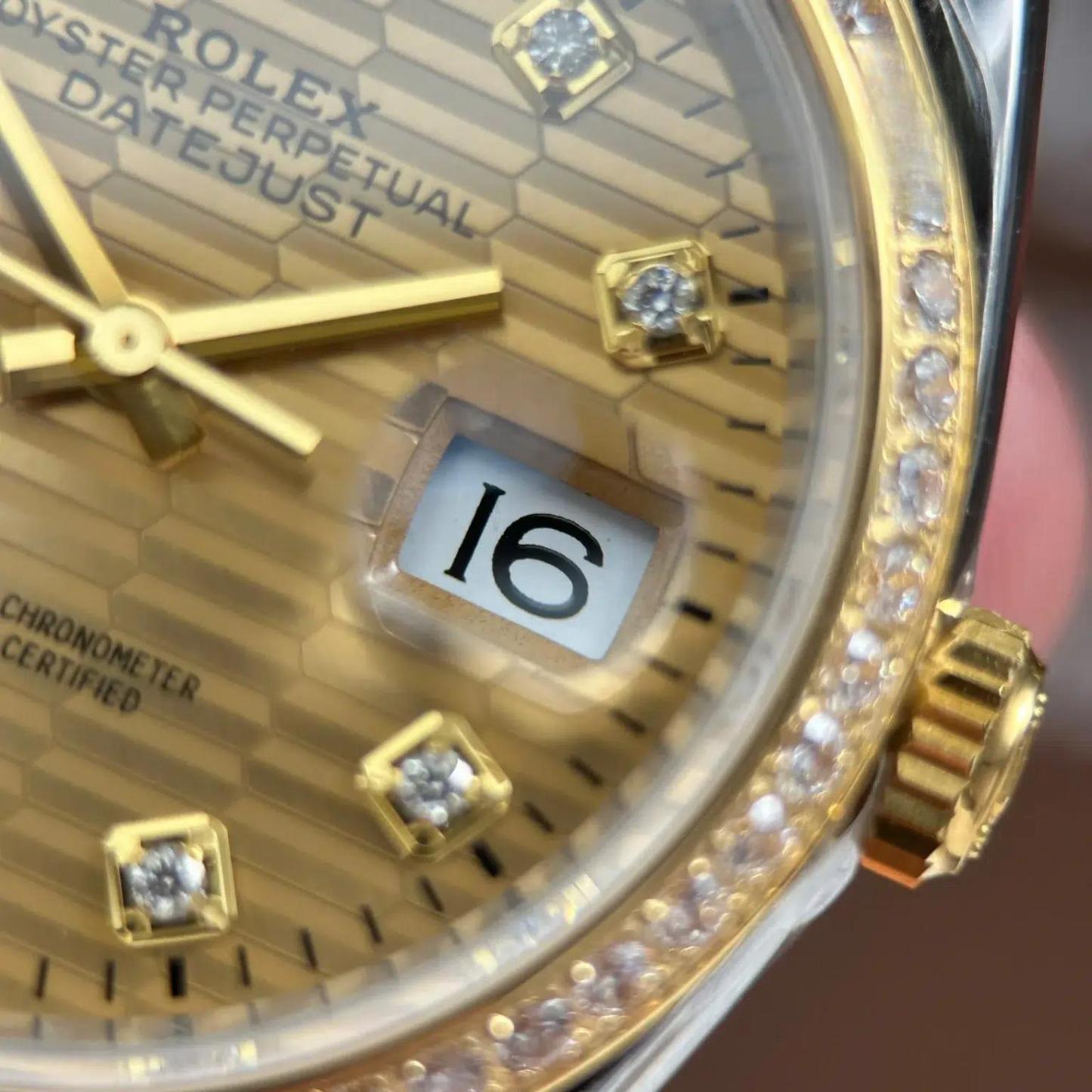 Rolex Datejust 126283RBR Two Tone Yellow Gold Fluted-Motif Diamond Dial Diamond Bezel Jubilee 11 Best Replica VSF 36mm