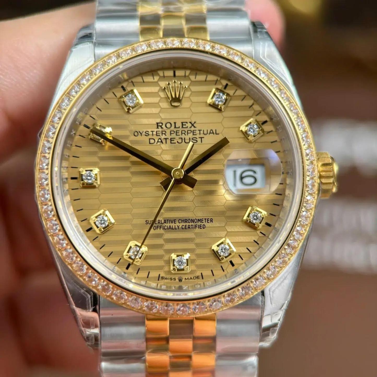 Rolex Datejust 126283RBR Two Tone Yellow Gold Fluted-Motif Diamond Dial Diamond Bezel Jubilee 11 Best Replica VSF 36mm