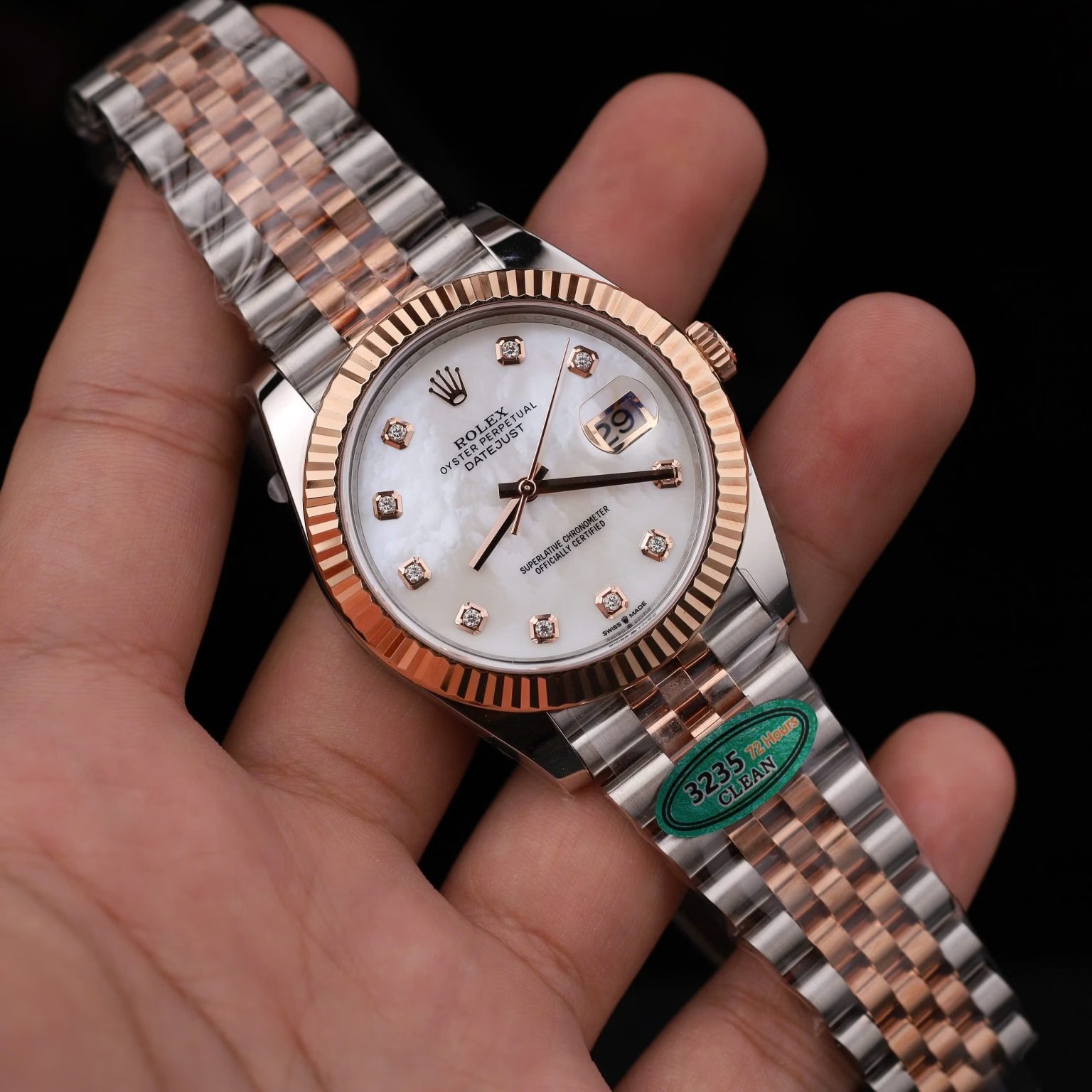 Rolex Datejust 126331-0014 Steel & Rose Gold Custom Natural MOP Dial Moissanite Markers Jubilee Bracelet 11 Best Replica 41mm