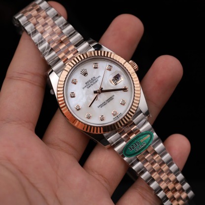 Rolex Datejust 126331-0014 Steel & Rose Gold Custom Natural MOP Dial Moissanite Markers Jubilee Bracelet 11 Best Replica 41mm